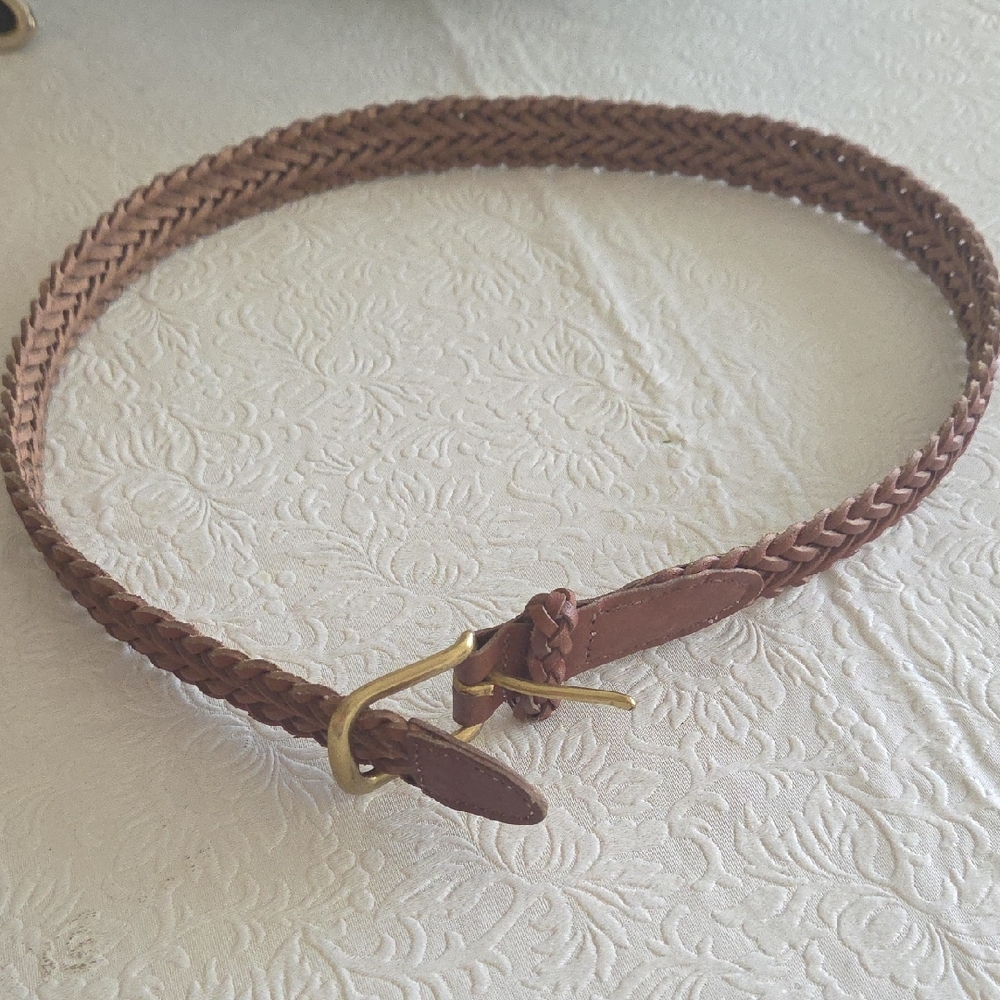 Vintage Tan Leather Braided Belt